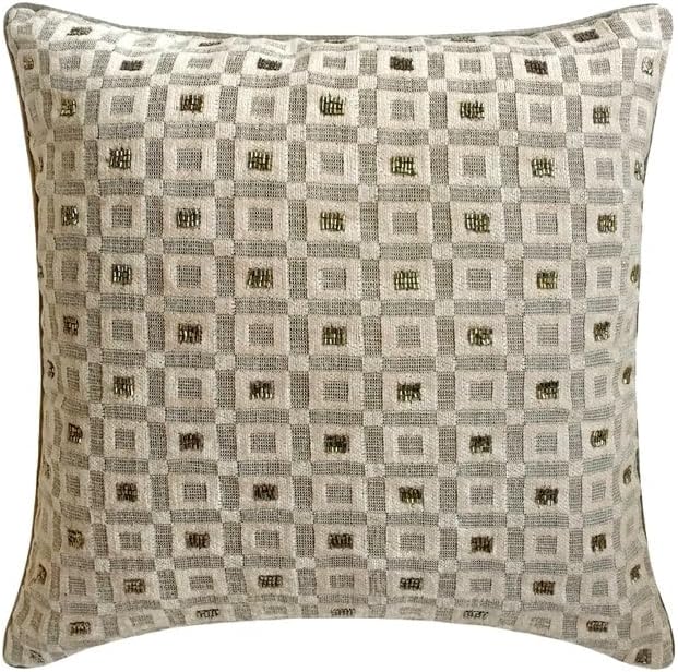 The HomeCentric King/Queen/Twin Grey Decorative Twin 53"x18" Bed Runner with Pillow Cover, Checkered, Beaded, Hand Embroidery Bed Scarf on Velvet Fabric - The Brick Effect