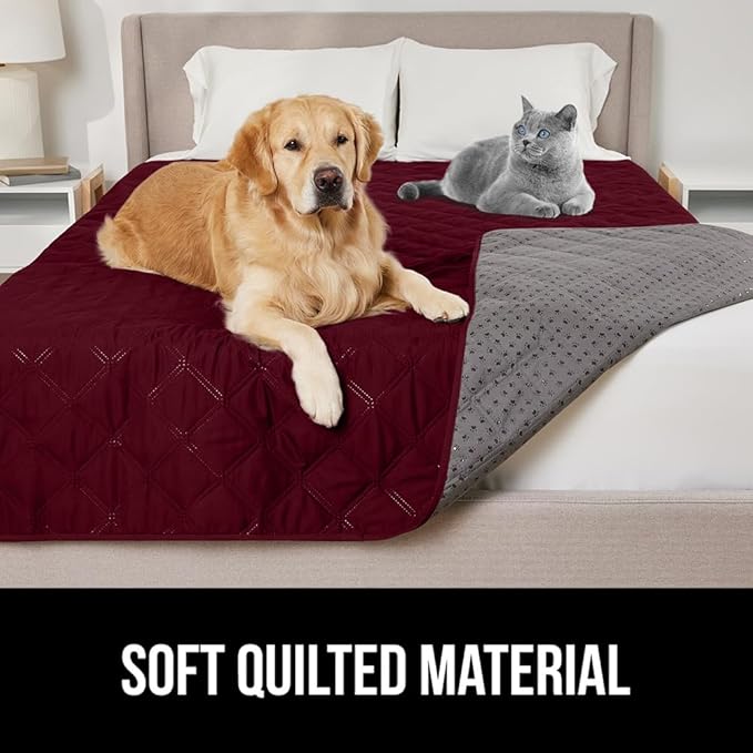 GORILLA GRIP Waterproof Bed Cover for Dogs, 102x82, Gripped Slip Resistant Backing, Leak Proof Washable Dog Blanket Covers Sofa, Couch, Sectional, Crate, Car, RV Seats, Pet Puppy Essentials, Burgandy