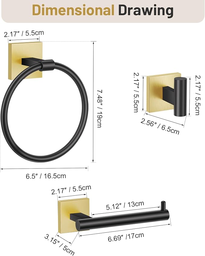 Towel Ring Set 4 Piece Bathroom Hardware Set Includes Towel Ring 2 Towel Hooks - Image 7