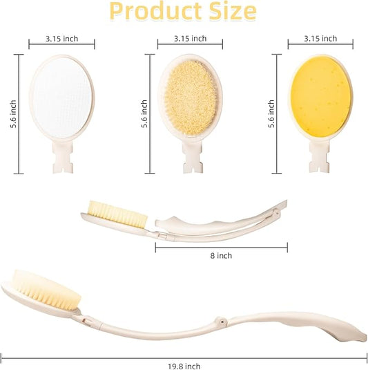 LFJ 19" Long Handle Shower Sponge Brush Set, 3 in 1 Body Brush, Bath Sponge and - Image 2