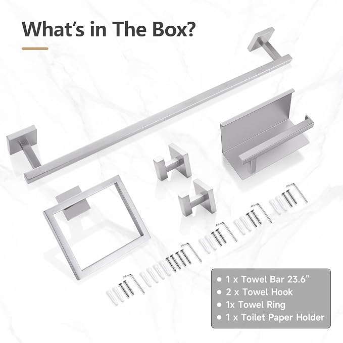 TQKAG 5-Pieces Brushed Nickel Bathroom Hardware Accessories Set 23.6" SUS304 - Image 8