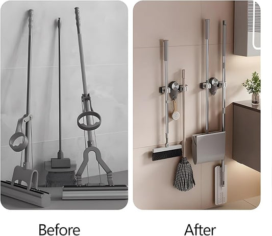 Broom Holder Mop Hanger Wall Mount, No Drill Suction Cup Mop and Broom Organizer - Image 2