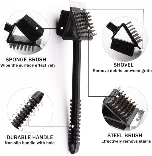 3-in-1 BBQ Grill Cleaning Brush, Brush Outdoor BBQ Cleaner Accessories Brush - Image 2
