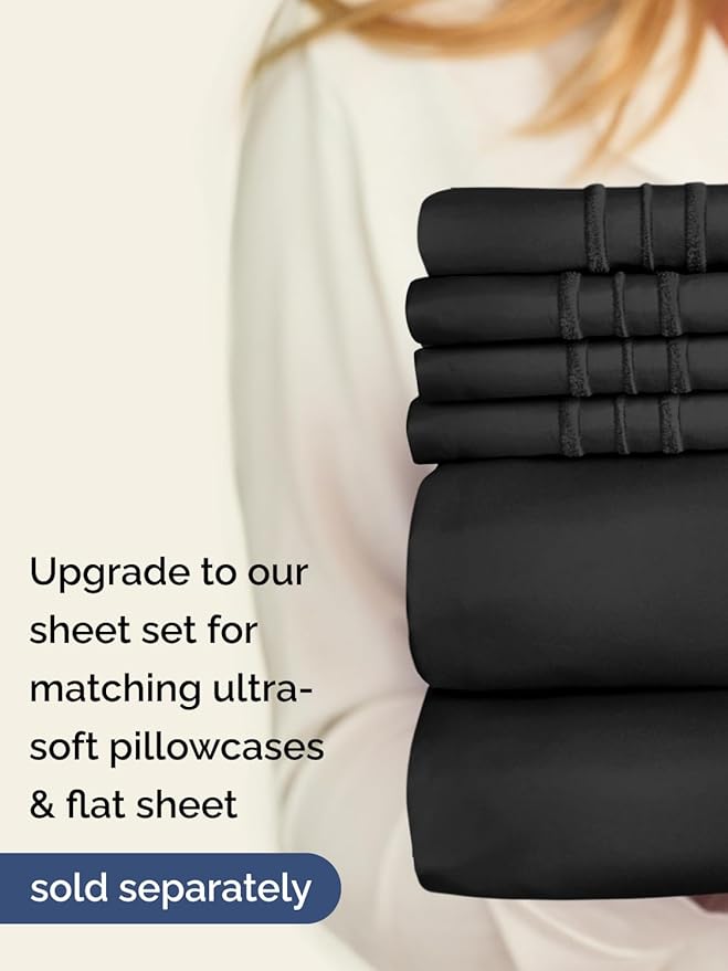 Extra Deep Twin Fitted Sheet - Hotel Luxury Single Fitted Sheet Only - Easily Fits 18 inch to 24 inch Mattress - Ultra Soft, Wrinkle Free w/Extra Deep Pockets - Easy-Care, Breathable & Comfy - Black