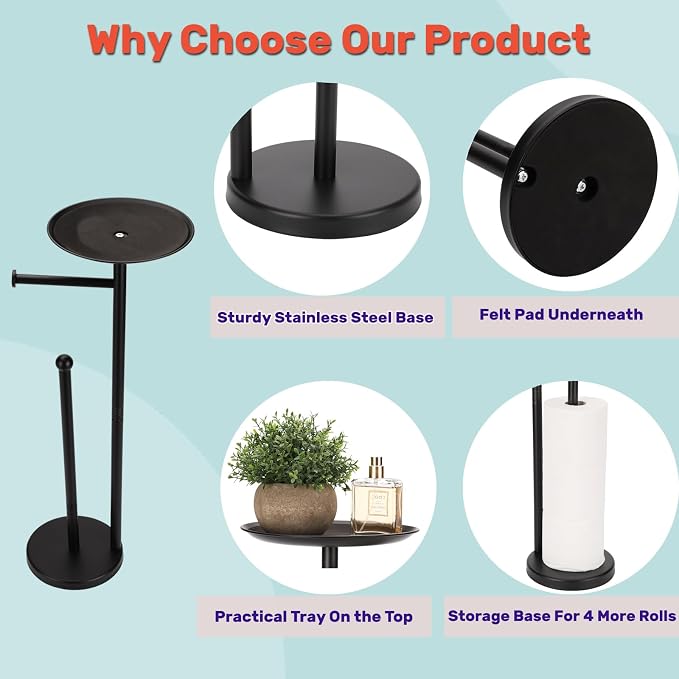 Black Toilet Paper Holder Stand, Freestanding Toilet Paper Holder - Image 7