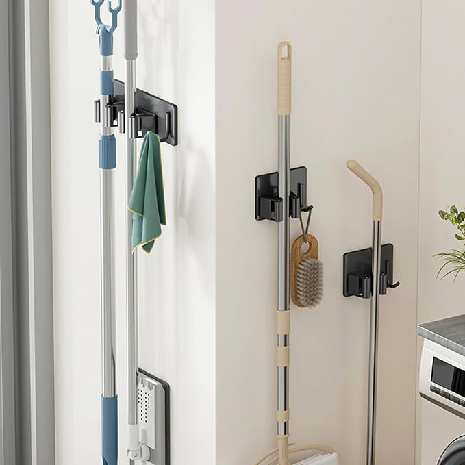 Wall Mounted Mop Holder Stainless Steel Mop and Broom Holder Self Free Brush - Image 8