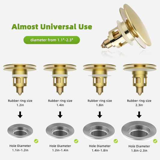 Universal 2PCS Bathroom Sink Stopper 2 in 1 Pop Up Metal Sink Drain Strainer - Image 2