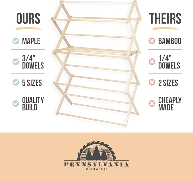 Pennsylvania Woodworks Clothes Drying Rack: Solid Maple Hard Wood Laundry Rack - Image 9