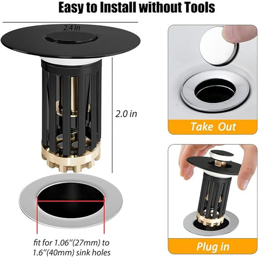 3 in 1 Pop Up Bathroom Sink Stopper, Bathroom Sink Drain Strainer, - Image 2