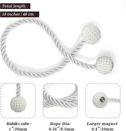 Hion Magnetic Curtain Tiebacks White 2pcs, Curtain Tiebacks Buckles Holdbacks - Image 2