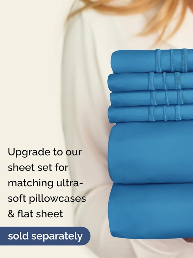 Extra Deep Twin Fitted Sheet - Hotel Luxury Single Fitted Sheet Only - Easily Fits 18 inch to 24 inch Mattress - Ultra Soft, Wrinkle & Fade Free w/Extra Deep Pockets - Breathable & Comfy - Denim Blue