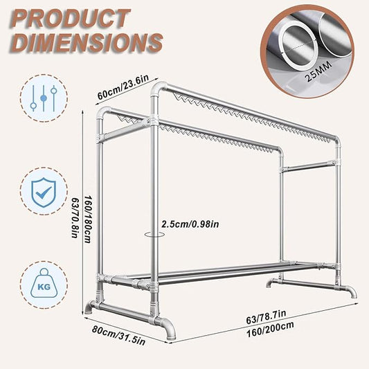 Clothes Drying Rack with Windproof Hooks, 63 inch Drying Rack Clothing Indoor - Image 2