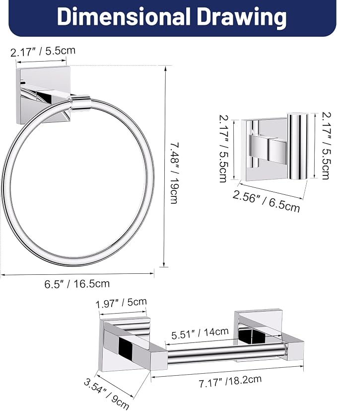 Towel Ring Set 4 Piece Bathroom Hardware Set Includes Towel Ring 2 Towel Hooks - Image 7