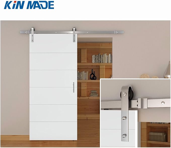 Stainless Steel J-Shape Basic Contemporary Sliding Barn Door Hardware Kit - Image 9