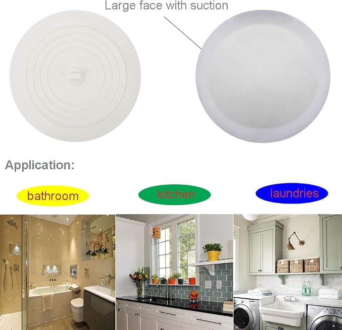 V-TOP Tub Stopper 2 Pack, 6 inches Large Silicone Drain Plug Hair Stopper Flat - Image 7