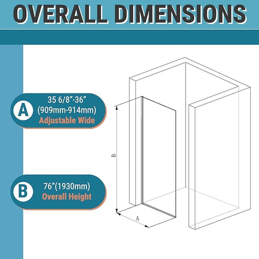 Sunrosa 36"×76" Shower Glass Panel, 8mm Thick Shower Screen, Brushed Gold - Image 2