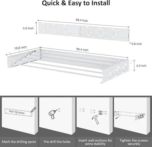 Laundry Drying Rack, Collapsible Wall Mounted Clothes Drying Rack - Image 2