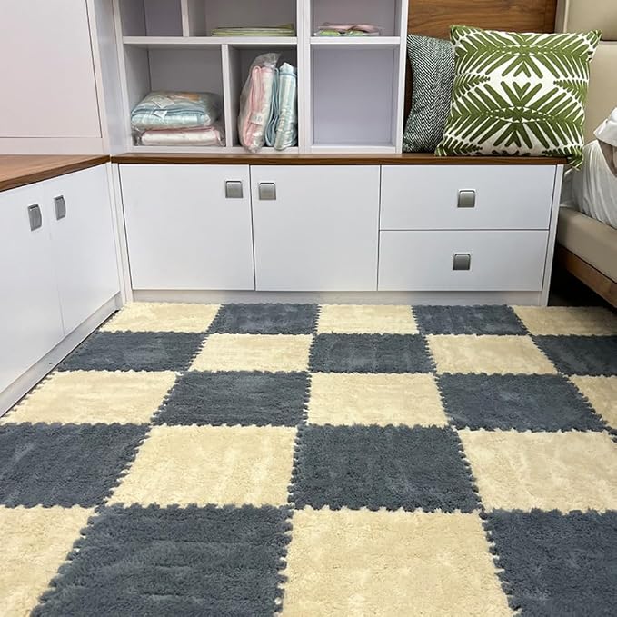 12Pcs Interlocking Carpet Tiles, Fluffy Play Mat Floor Tiles Thick Padded - Image 7