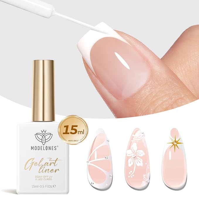 modelones White French Tip Liner Gel Polish, 15 ML Classic Color Nail Art Paint - Image 9