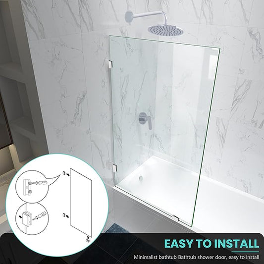 34" W x 58" H Frameless Single Fixed Bath Panel, Fixed Bathtub Screen - Image 2
