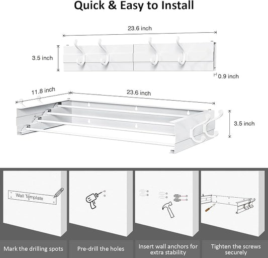 Laundry Drying Rack, Collapsible Wall Mounted Clothes Drying Rack - Image 2