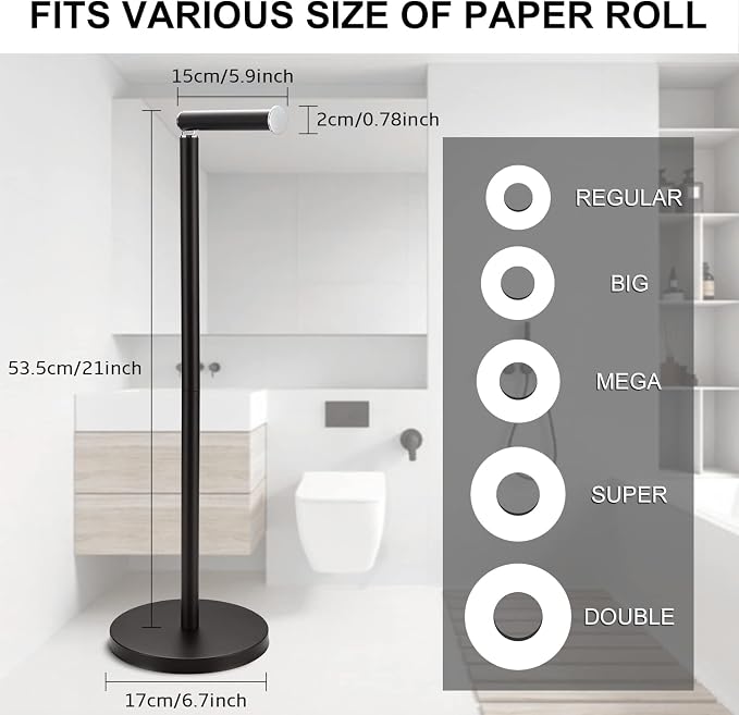BGL Toilet Paper Holder Standing On Floor Black Matte, Tissue Holder On Floor - Image 7