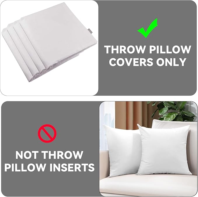 Thmyo 4-Pack 100% Cotton Comfortable Solid Decorative Throw Pillow Case Square Cushion Cover Pillowcase Christmas Pillow Covers DIY Pillowcase for Sofa Bed Car(Only Covers,No Pillows)(16x16inch,White)