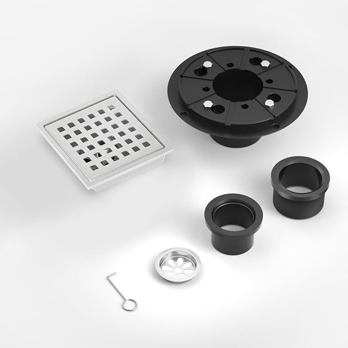 6 Inch Square Shower Floor Drain Brushed Stainless Steel Drain Kit - Image 6