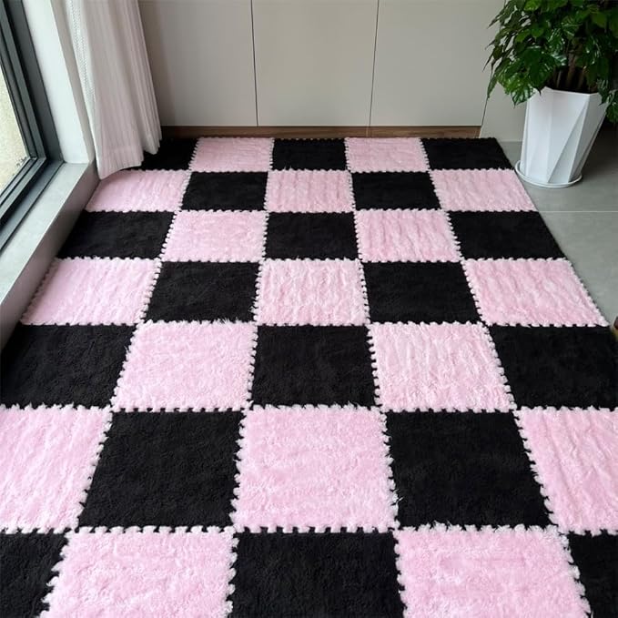 12Pcs Interlocking Carpet Tiles, Fluffy Play Mat Floor Tiles Thick Padded - Image 7