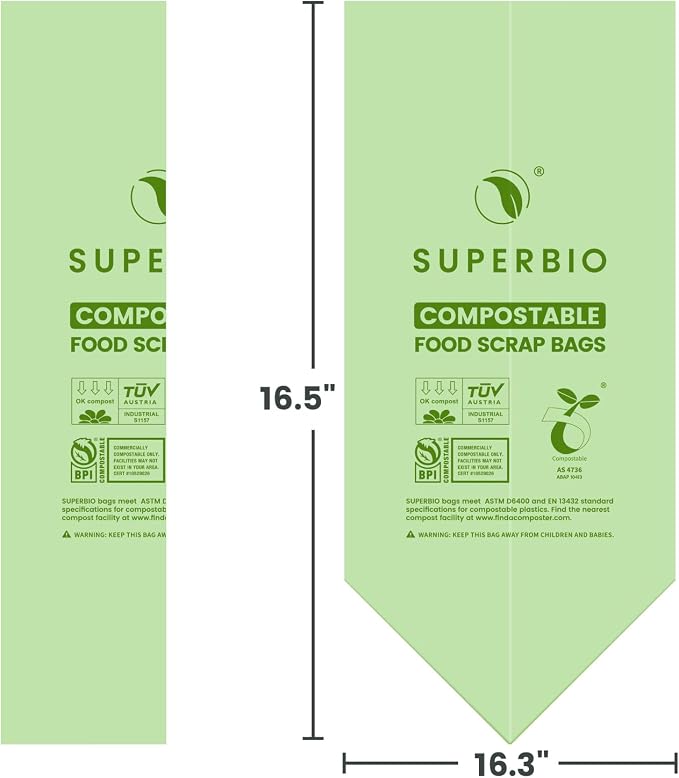 SUPERBIO 2.6 Gallon Flat Top Compostable Food Waste Bags, 2 Pack, Food Scrap - Image 7
