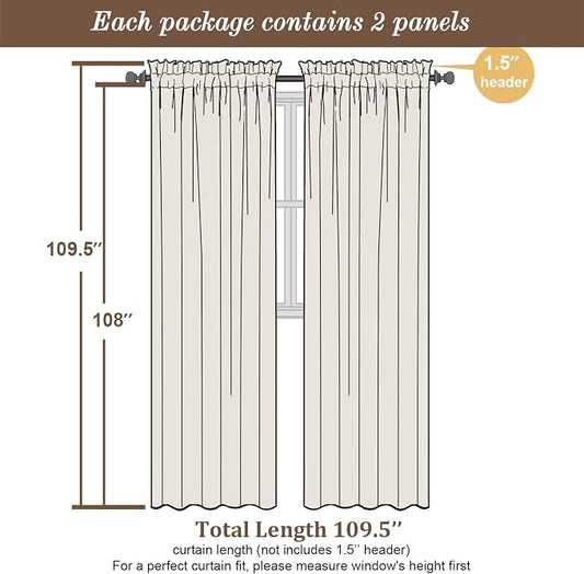 Chyhomenyc Extra Long Black Sheer Curtains 108 Inches Long 2 Panels, Light - Image 2