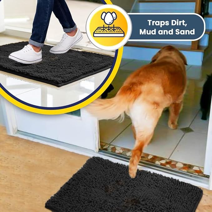 Muddy Mat® Original Dog Door Mat for Muddy Paws, Super Absorbent Microfiber, Non-Slip Washable Pet Rug, Quick Dry Chenille Entryway Carpet, Machine Washable Indoor Outdoor mat, Charcoal 19"x30"