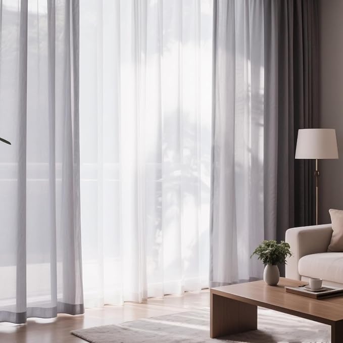 Dreaming Casa Grey Sheer Curtains 102 Inches Long, Rod Pocket & Back Tab Light Filtering Textured Sheers for Living Room Bedroom, 2 Panels, Each 52" W x 102" L