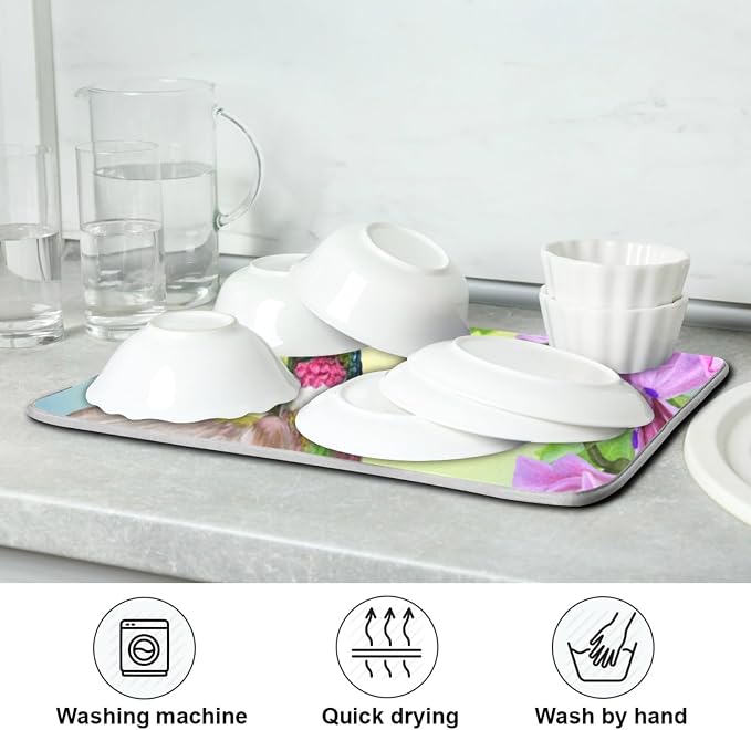 Tarity Hummingbird Flowers Dish Drying Mat - Image 7
