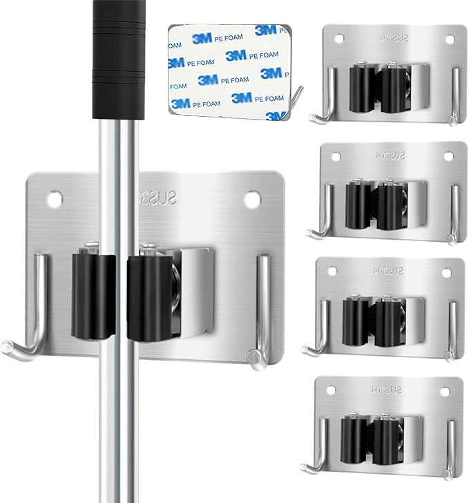 Mop and Broom Holder Wall Mount Stainless Steel 304 Tool Garage Organization - Image 7