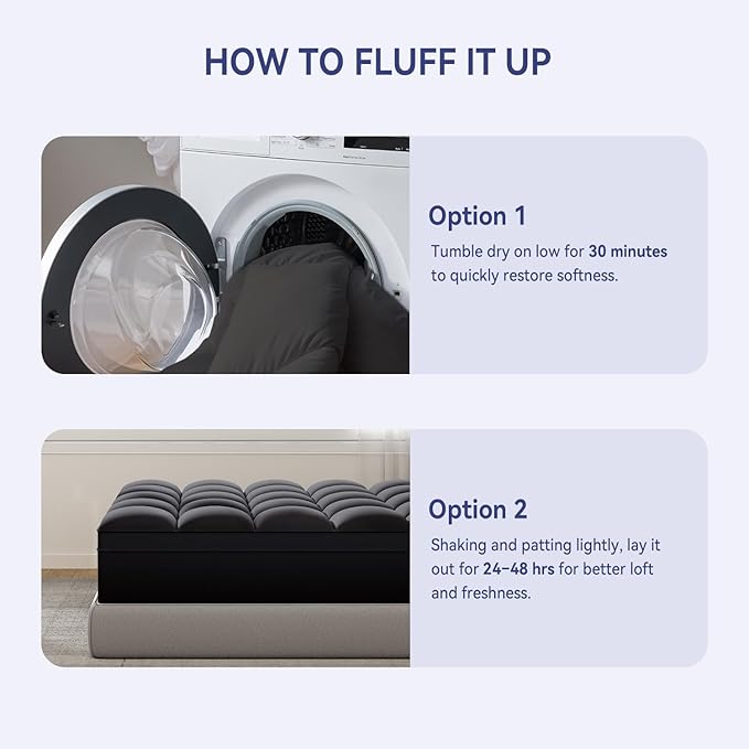 ELEMUSE Twin Black Mattress Topper for Back Pain, Extra Thick Mattress Pad Cover, Plush Soft Pillowtop with Elastic Deep Pocket, Overfilled Down Alternative Filling