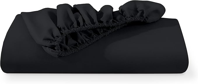 Bare Home Fitted Bottom Sheet Full XL Size - Premium 1800 Microfiber - Ultra-Soft Hotel Luxury - Deep Pocket - Durable and Long Lasting - Fitted Sheet (Full XL, Black)