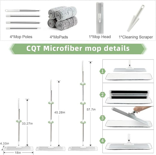 CQT Commercial Flat Microfiber Floor Mop Cleaning System 18" Inch Wet Dry and - Image 2