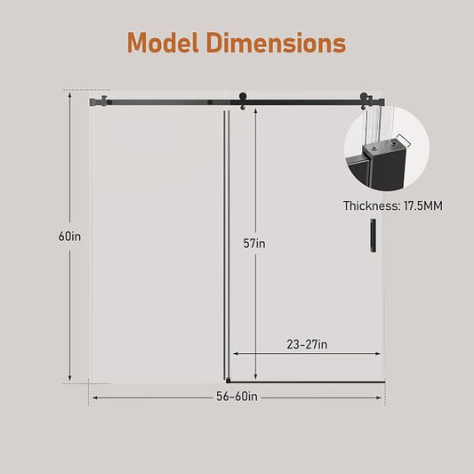 56-60 Inch Frameless Sliding Shower Door, 5/16" Clear Tempered Glass Bathtub - Image 2