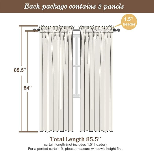 Chyhomenyc Sage Green Sheer Curtains 84 Inches Long 2 Panels, Light Filtering - Image 2