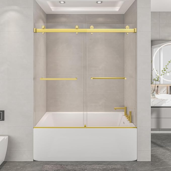 55"-60" W x 60" H Frameless Bathtub Shower Door, Double Sliding Shower Door - Image 9