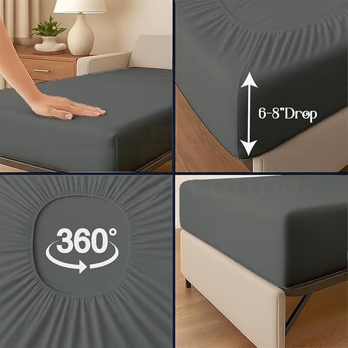 Sleeper Sofa 4 Piece Bed Sheet Set Premium Quality 100% Cotton 500 Thread Count, Smooth & Super Soft Sateen Weave, Extra Soft Bed Sheets, Wrinkle Free, 4 Inch Deep Pocket (Queen, Dark Grey)