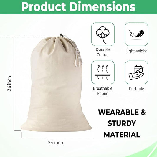 4 Pack - Extra Large Cotton Laundry Bag, Heavy Duty Large Laundry Bags 24 x 36 - Image 2