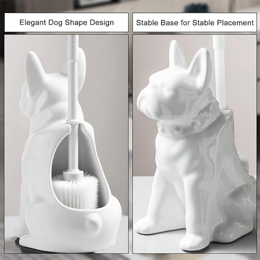 Comeon Ceramic Dog White/Black Toilet Brush and Holder Set, Plastic Handled - Image 2