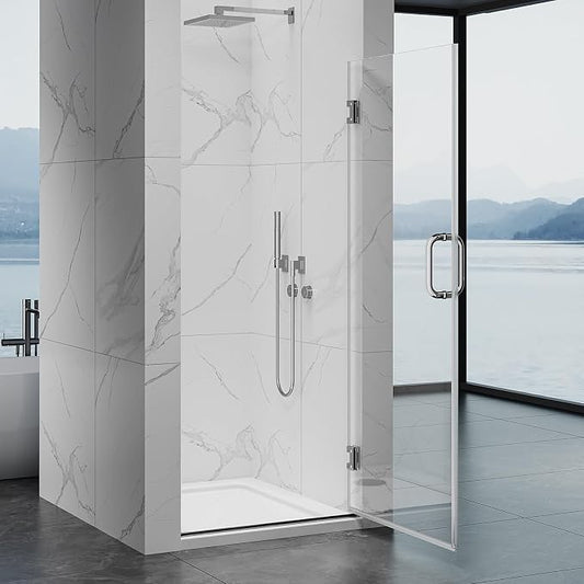 Framelss Single Swing Hinged Shower Door, 5/16" Tempered Glass - Image 2