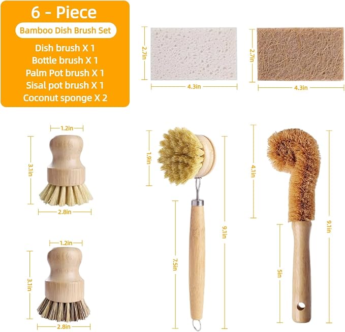 Natural Bamboo Dish Brush Set - Image 7