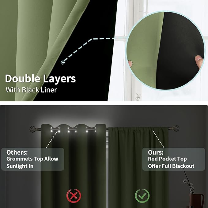BGment Blackout Curtains for Bedroom 63 Inch Length, Thermal Insulated Full Room Darkening Soundproof Privacy Window Curtains Drapes with Rod Pocket, 2 Panels, Each Panel 42 Inch Wide, Grass Green