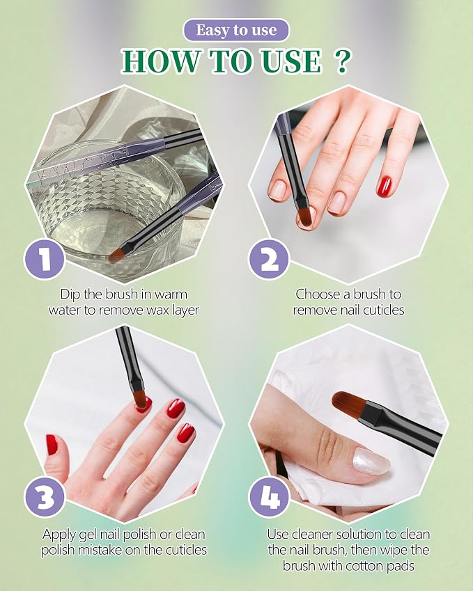 3PCS Nail Polish Clean Up Brush, Round&Falt&Angled Acetone Resistant Nail Brush - Image 7