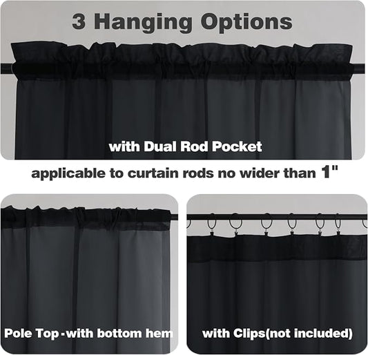 Chyhomenyc Black Sheer Window Curtain Panels 54 Inch 2 Panels, Light Filtering - Image 2