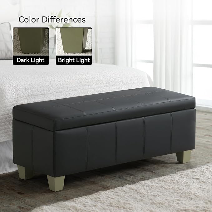 51" Faux Leather Storage Ottoman, Stitch Tufted Rectangle Upholstered End of - Image 8